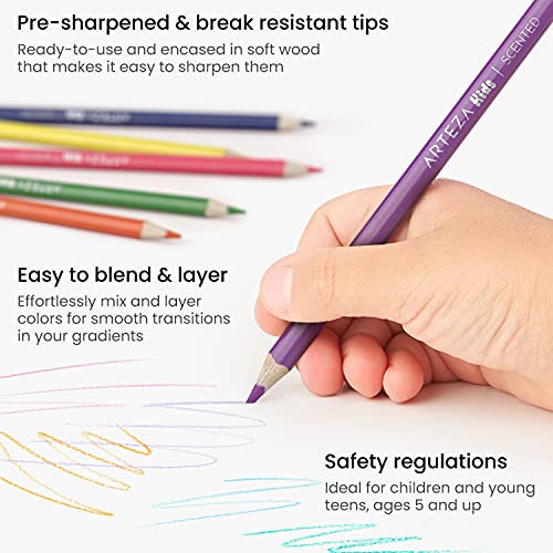 Arteza Kids Scented Colored Pencils, Set of 24 Easy-to-Grip Pencil Crayons, Triangular Shape, Pre-Sharpened, Art and School Supplies for Arts and Arteza Kids