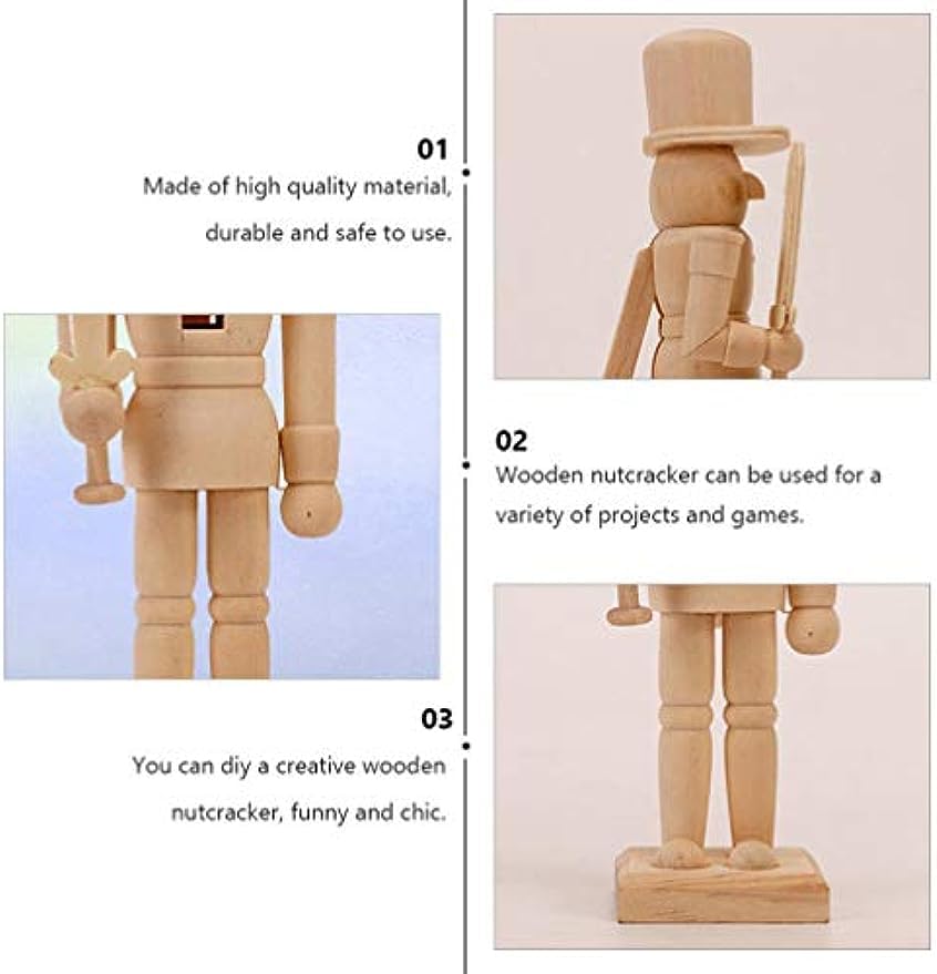 RCFINE Christmas Wood Nutcracker Soldier Figures 8in DIY Unfinished Blank Nutcracker Ornament for Christmas Decoration RCFINE