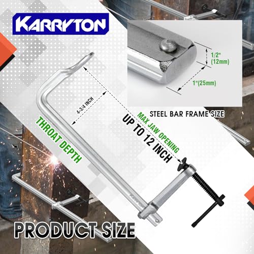 KARRYTON 4-Pack Heavy Duty 12"(300x120mm) F-Clamp w/ 4-3/4" Throat Depth, Bar Size 1"x15/32", 1400LB Clamping Force, Drop Forged Steel Bar Clamps for KARRYTON