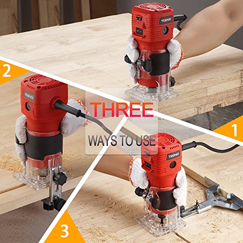 TEENO Wood Router, 650W 110V Compact Router Tools for Woodworking, 32000 RPM Hand Trim Router with 12 Pcs 1/4" Router Bits Set, 6 Variable Speeds, TEENO