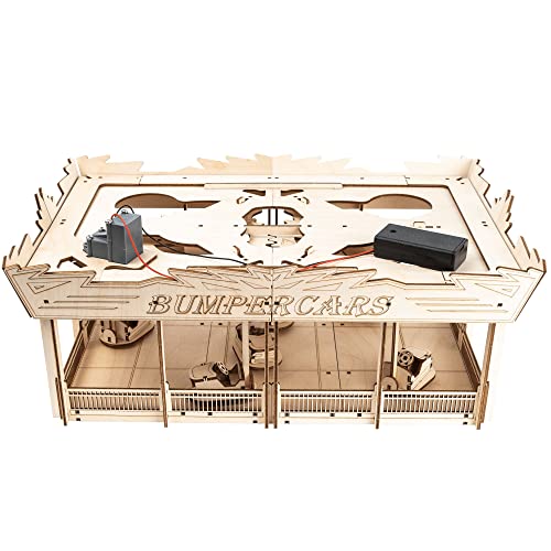 Coasterdynamix 3-D Bumper Cars Wooden Model Kit - Electric Motorized Building Puzzle Kit for Adults and Kids, Toy Puzzles and Mini Craft Decor Models Coasterdynamix