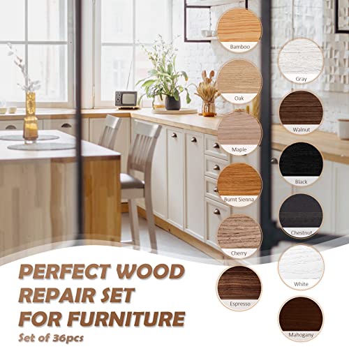 SEISSO Wood Furniture Repair Kit -12 Wood Fillers with Wood Putty and Touch Up Markers Wax Fillers Beeswax for Hole, Scratch, Cracks Cover Wooden SEISSO
