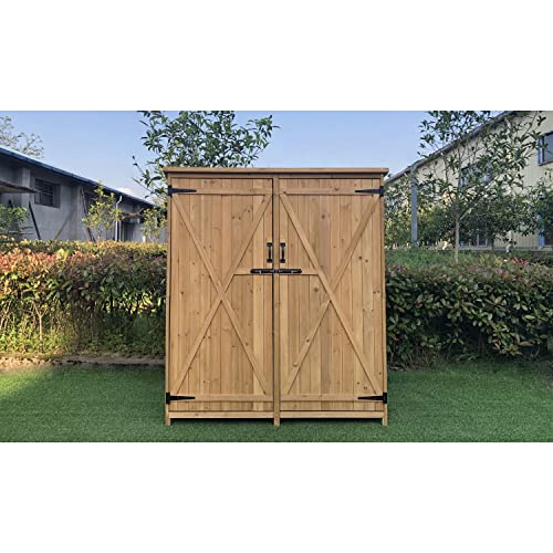 Hanover Outdoor Storage Shed, Double Door Wood Shed for Tools and Garden Supplies with Shelf and Locking Latch, 36 Cu.Ft. Capacity (4.4' x 5' x Hanover