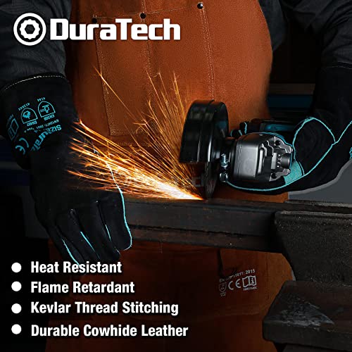 DURATECH Welding Apron, 36" Leather Welding Apron Heat Flame Resistant, Heavy Duty Welding Apron with 6 Tool Pockets, 100% Cowhide Leather Work Apron DURATECH