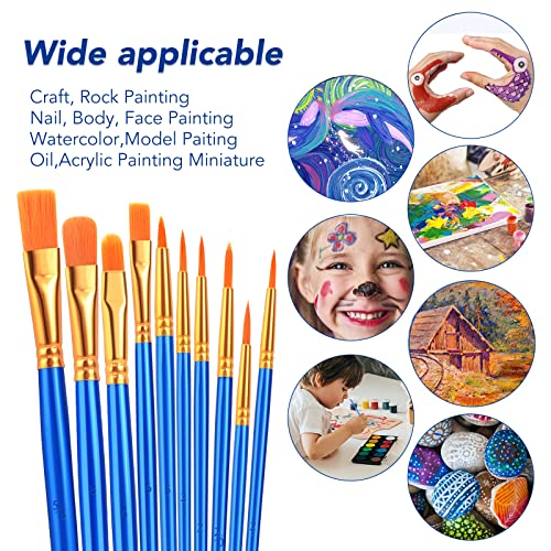 ESRICH Acrylic Paint Brushes Set,8Packs /80 Pcs, Nylon Brush Head, Suitable for Acrylic, Oil, Watercolor,Rock Body Face Nail Art,Perfect Suit of Art ESRICH