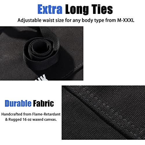 QeeLink Woodworking Shop Apron with 10 Pockets FR Waxed Canvas Work Apron - Flame Retardant - Adjustable M to XXXL for Men & Women, Black QeeLink