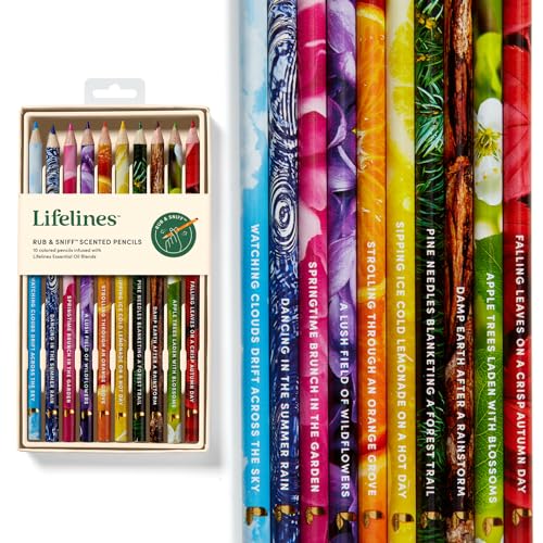 Lifelines Rub & Sniff Scented Colored Pencils, Infused with Essential Oil Blends, Color Pencil Set of 10, Travel Case Included Lifelines