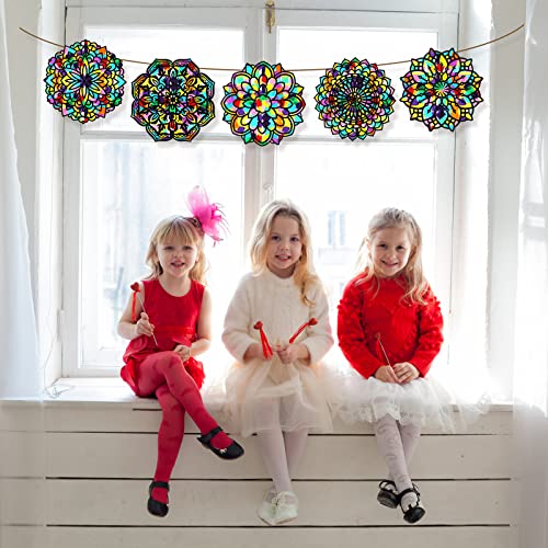 18 Pack Color Mandala Window Clings DIY Stained Glass Kits Suncatchers for Windows Arts and Crafts DIY Kit for Adults Mandala Sun Catcher for Tinlade