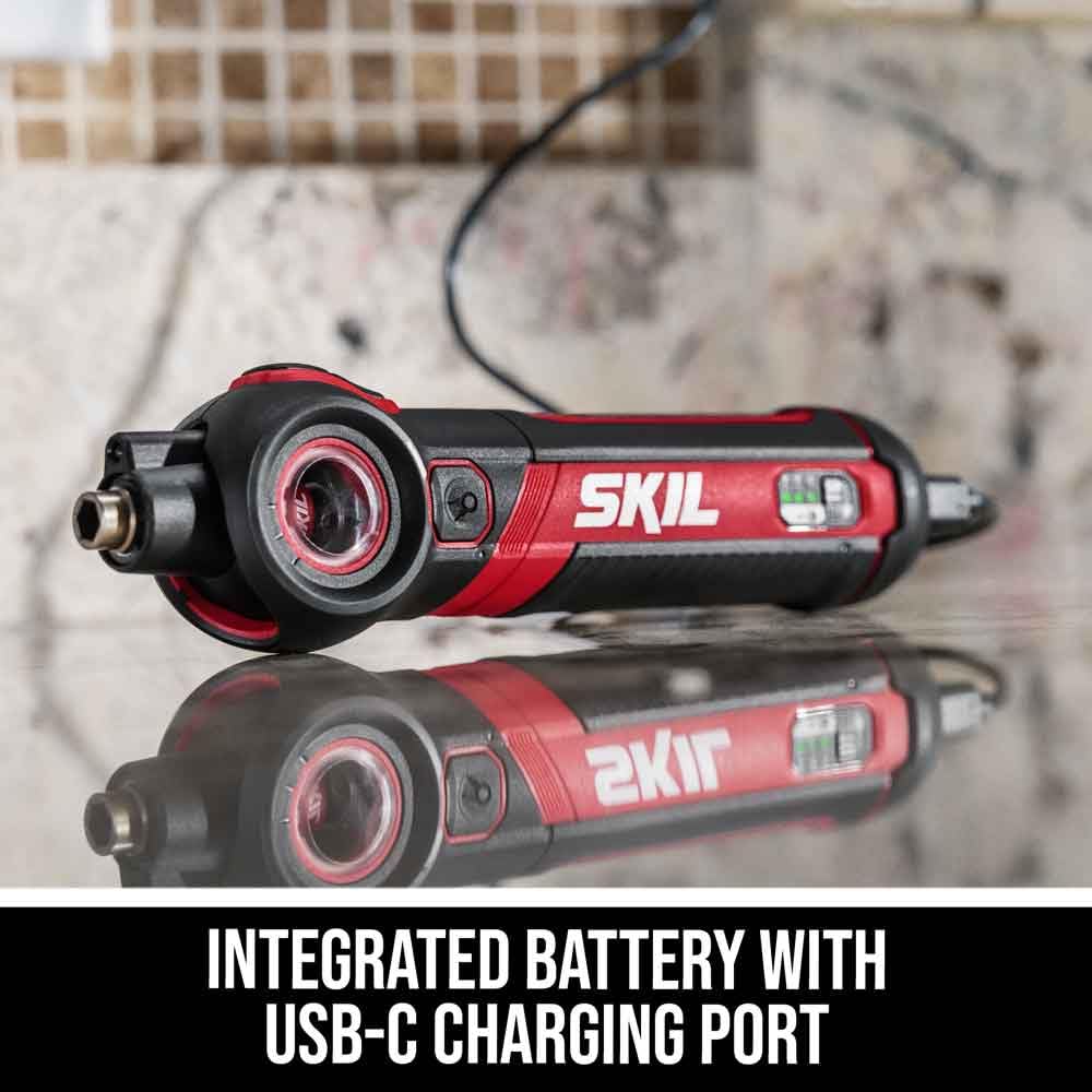 SKIL Twist 2.0 Rechargeable 4V Screwdriver with Pivoting Head, Torque Setting, USB-C Charging Cable & 2PC Bit Set-SD5619-01 Skil