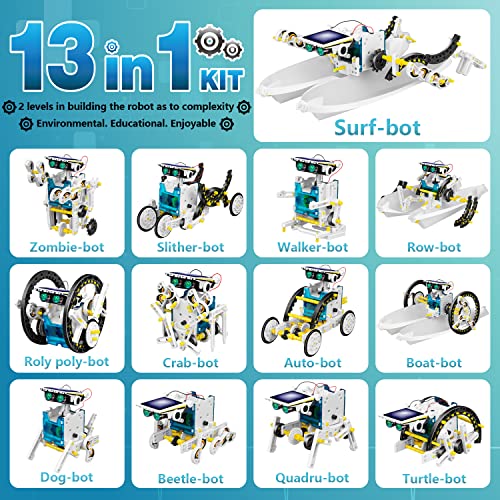Dioju 13-in-1 Solar Robot Kit Toys for 8 9 10 11 12 Year Old Boys, STEM Projects for Kids Ages 8-12, Building Science Toys Set, Solar Powered Dioju