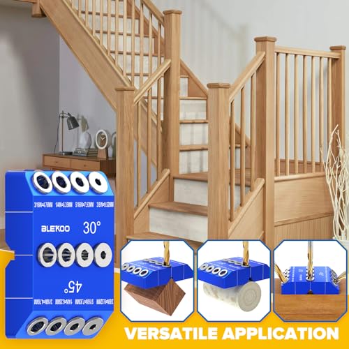 BLEKOO Blue Angled Drill Guide Jig with 4 Bits for Wood Posts & Cable Railing Lag Screw Kit, Durable All Metal Drill Jig for Drilling 30°, 45°, 90° blekoo
