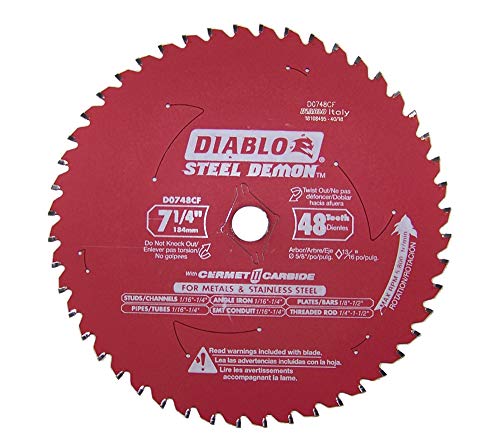Diablo D0748CF STEEL DEMON 7 1/4 inch 48 Teeth Metal and Stainless Steel cutting Saw Blade CERMET II Carbide Up to 5X Longer Life Freud