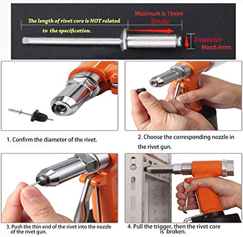 VOTOER Pneumatic Rivet Gun Hydraulic Air Riveter Tool Labor Saving Rivet Riveting Nut Nail Insert Hand Tool Set, 1/4-inch 3/16-inch 5/32-inch VOTOER
