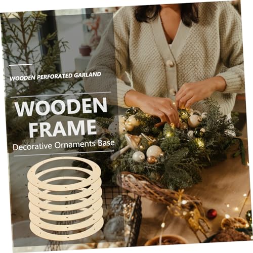 COHEALI 6pcs Wooden Punched Blank DIY Wreath Wooden Frame Holiday Decoration Hanging Base () 10pcs Wood Ring Wreath Boards Wooden Floral Hoops Craft COHEALI