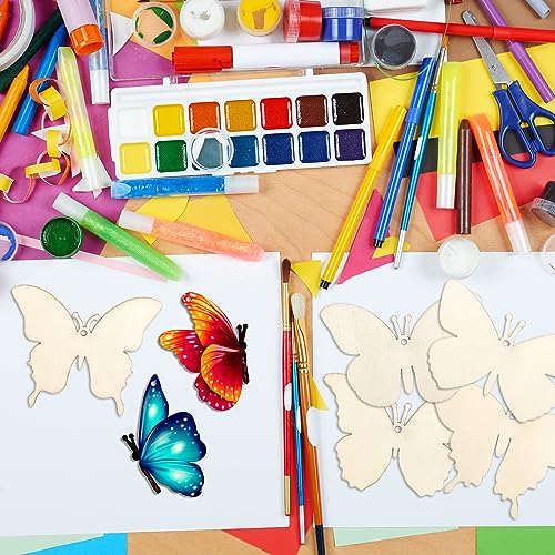 Whaline 54 Pieces Unfinished Wooden Butterfly Cutouts with Holes and Hemp Rope DIY Blank Butterfly Shape Hanging Ornaments Embellishments Wooden Whaline