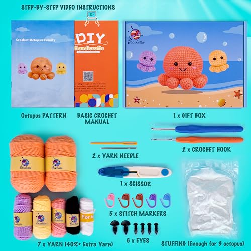 Crochetta Crochet Kit for Beginners, Amigurumi Crocheting Animals Kits w Step-by-Step Video Tutorials, Knitting Starter Pack for Adults and Kids, Crochetta