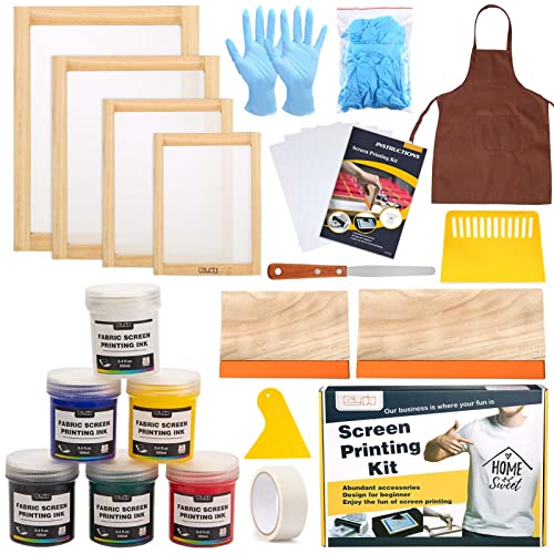 Caydo 38 Pieces Screen Printing Kit Include Fabric Screen Printing Ink, 4 Size Screen Printing Frame, Screen Printing Squeegees, Inkjet Transparency Caydo