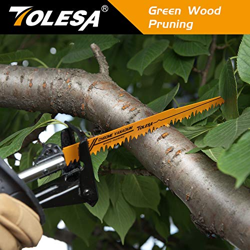 TOLESA Wood Pruning Reciprocating Saw Blades 12 inch 5 TPI Sawzall Blades Green Wood Construction Wood Cutting and PVC Pipe Cutting CRV Sharp Ground TOLESA