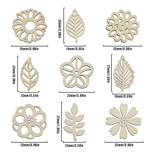 Micro Traders 100PCS Flower & Leaf Shapes Wooden Slices Wooden Embellishments Decorative Wood Chips Ornaments for DIY Scrapbooking Card Making Crafts Micro Traders
