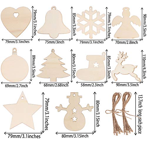 50 Pieces Christmas Wooden Ornaments Blanks Pendants Unfinished Wood Slices Hanging for Festivals DIY Crafts Decoration, 10 Styles DECYOOL