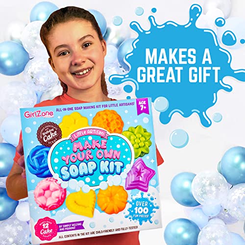 GirlZone Little Artisan Make Your Own Soap Kit, Over 100 Awesome Pieces in One Soap Making Kit to Create 12 Cake Kids Soap with Yummy Scents and GirlZone