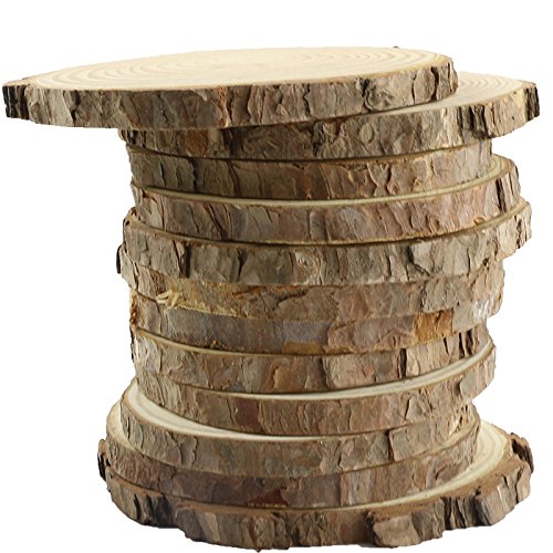 Bignc 12Pcs 4-5-Inch Unfinished Natural Thick Wood Slices Circles with Tree Bark Log Discs for DIY Craft Christmas Rustic Wedding Ornaments BIGNC