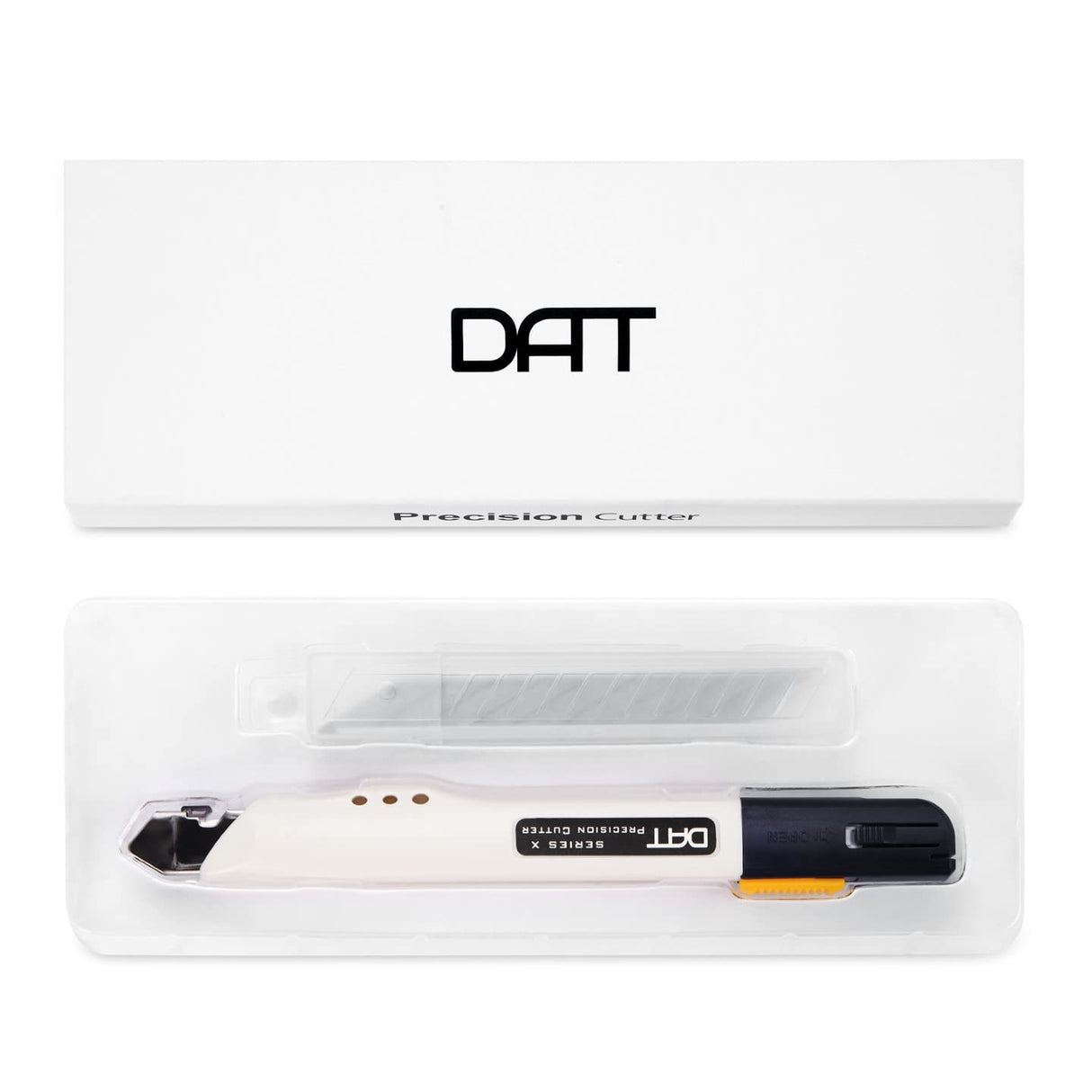 Utility Knife, DAT Series-X Portable Box Cutter, Fine Point Arts and Crafts Blade for Precision Cutting, with 10 Blade Pieces (White, 1 Cutter 10 DAT