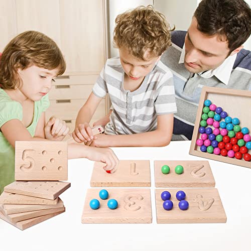 Wooden Number Tracing Board Set, Toddler Montessori Math Beads Counting Toy, Preschool Learning and Educational Math Game for Kids BBtinker