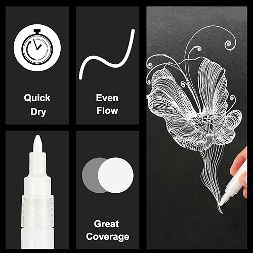 SFAIH Acrylic White Paint Pens - 8 Pack 2-3MM Medium Tip & 0.7MM Extra Fine White Paint Marker for Rock Painting, Wood, Metal, Fabric, Plastic, SFAIH