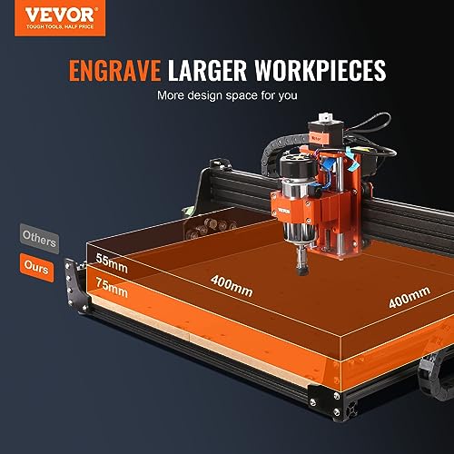 VEVOR CNC Router Machine, 300W, 3 Axis GRBL Control Wood Engraving Carving Milling Machine Kit, 400 x 400 x 75 mm / 15.7 x 15.7 x 2.95 in Working VEVOR