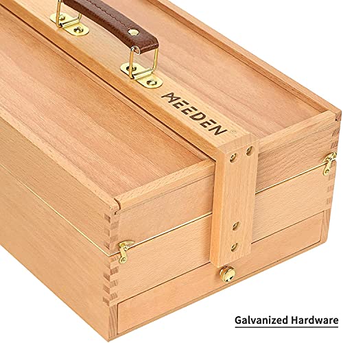MEEDEN Artist Supply Storage Box - Portable Foldable Multi-Function Beech Wood Artist Tool & Brush Storage Box with Compartments & Drawer for MEEDEN