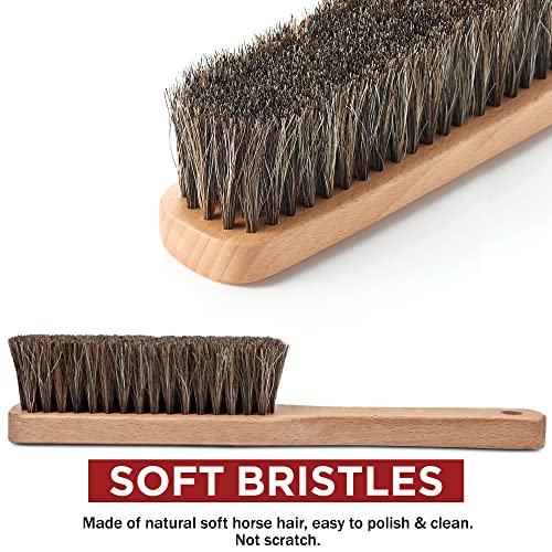 Horsehair Shoe Boot Brush 10.2 inches, Hat Brush, Hand Broom Brush by TAKAVU, 100% Soft Genuine Horse Hair Bristles, Long Beech Wood Handle for TAKAVU
