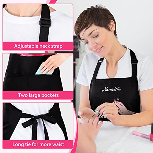 Noverlife Adjustable Manicurist Apron for Women, Black Nail Artist Apron Nail Tech Bib with Roomy Pockets, Professional Nail Salon Cosmetology Apron Noverlife
