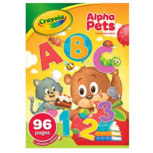 Crayola Alpha Pets Coloring Pages and Stickers, Number & Alphabet Coloring Book, Gift for Kids, 96 Pages Crayola