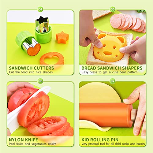 Montessori Kitchen Tools, Wulumu 15Pcs Kids Cooking Set Real Toddler Knife Set Montessori Toys Include Toddler Knives Cutting Boards Peeler Rolling Wulumu
