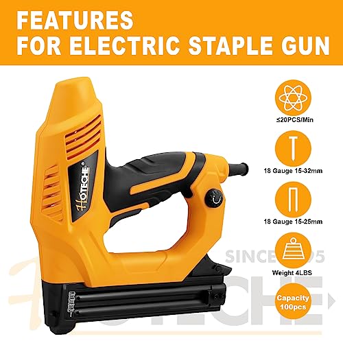 Hoteche 18GA 2-in-1 Electric Brad Nailer/Stapler 19/32-Inch to 1-1/4 Inch Staple Gun Power Adjustable Nail Gun with 2000Pcs Brad Nails& Staples for Hoteche