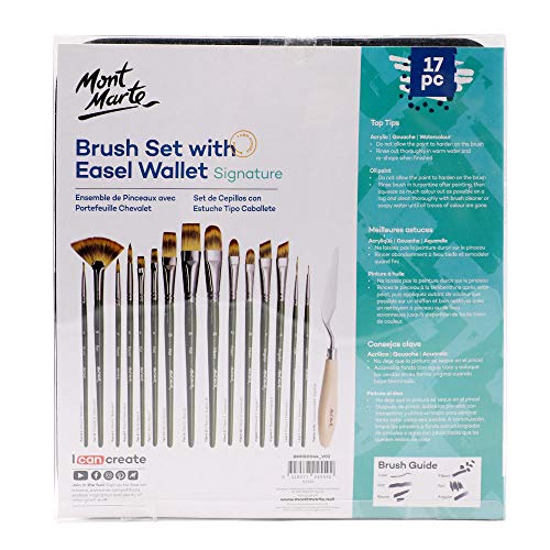 Mont Marte Signature Brush Set with Wallet, 17 Piece, Suitable for Oil, Acrylic, Watercolor and Gouache Paint, Easel Wallet Included MONT MARTE