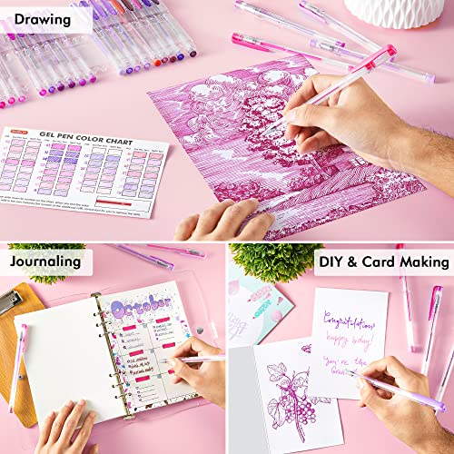 Shuttle Art 60 Pack Tone , Pink Purple Gel Pens with 30 Refills for Adults Coloring Books Journaling Drawing Nature, Landscapes, Animals Scenes Shuttle Art