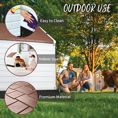 PUKAMI Plastic Dog House Outdoor Indoor,Durable Dog House for Small Medium Large Dogs,Waterproof Dog Houses with Elevated Floor and Air PUKAMI