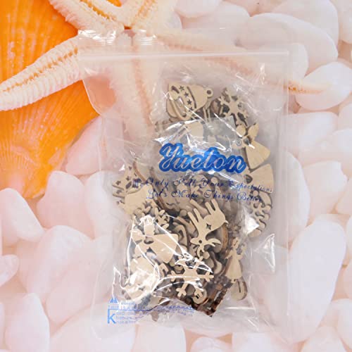 yueton 100PCS Mini Christmas Tree Snowflakes Stars Moose Bells Hats Socks Angels Christmas Unfinished Blank Wood Pieces Wood Slices Wood Chips yueton