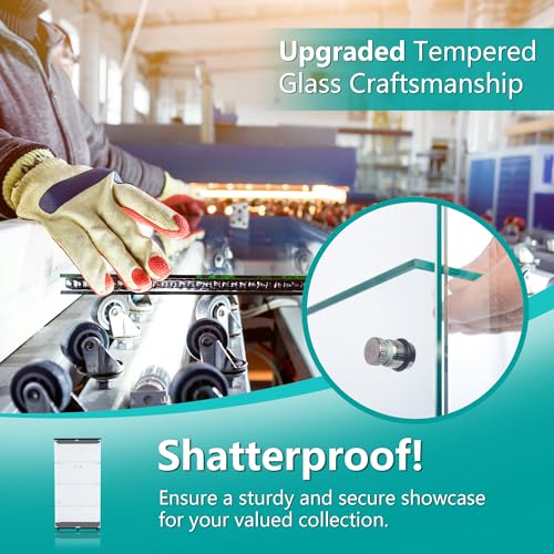 Dolonm Glass Display Cabinet 4 Shelves with 2 Doors, 5mm Tempered Glass Curio Cabinet, Floor Standing Curio Bookshelf, Glass Display Case for Living Dolonm