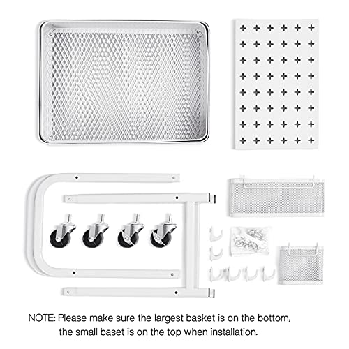 TOOLF 3-Tier Rolling Cart, Metal Utility Storage Cart with DIY Pegboards, Art Craft Trolley with Baskets Hooks, Organizer Serving Cart Easy Assemble TOOLF
