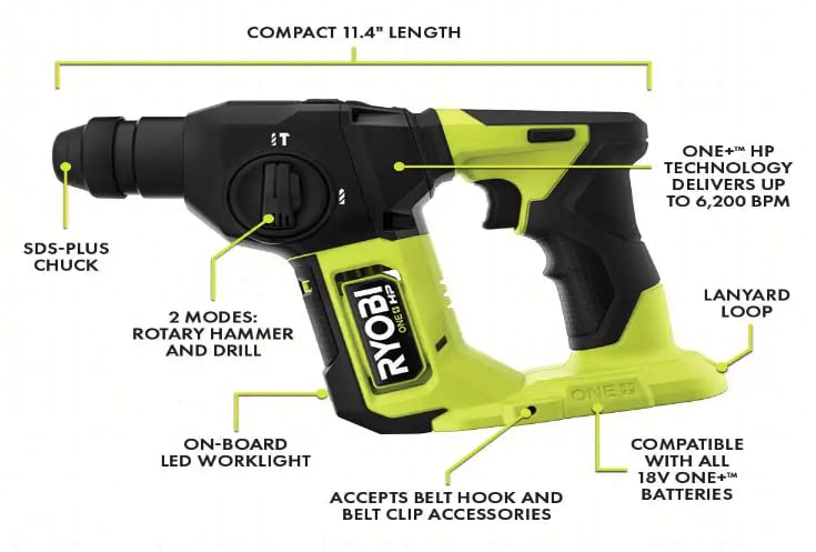 18V ONE+ HP Compact BRUSHLESS 5/8" SDS-Plus Rotary Hammer RYOBI