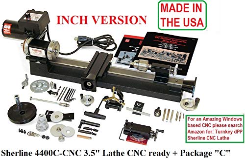 Sherline 4400C-CNC 3.5" X 17" CNC Lathe (INCH) +"C" Package (Intended for Computerized CNC) Computerized Sherline CNC control (Windows OS)