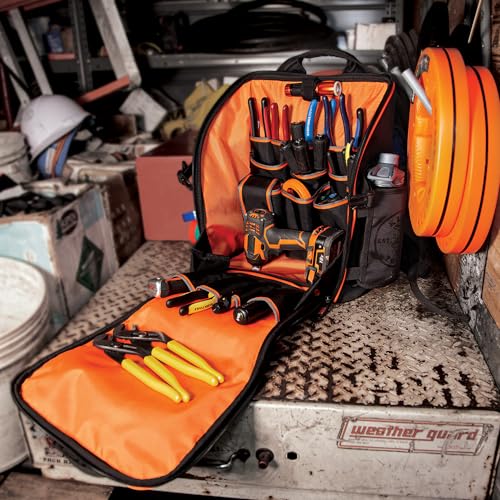 Klein Tools 55482 Tool Bag Backpack, Heavy Duty Tradesman Pro Tool Organizer with 21 Pockets and Large Interior, Water Resistant Klein Tools