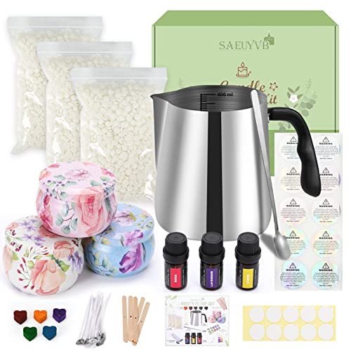 SAEUYVB Candle Making Kit, Full Set - Soy Wax, Candle Wick, Stirring Spoon, 4.4 oz Candle Jar & More - DIY Starter Scented Candles Making Kit SAEUYVB