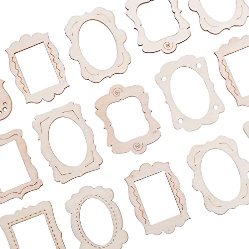 KitBeads 50pcs Random Mini Photo Picture Frame Unfinished Wood Ornaments Vintage Photo Frame Laser Cut Wood Craft Embellishments for DIY Painting KitBeads