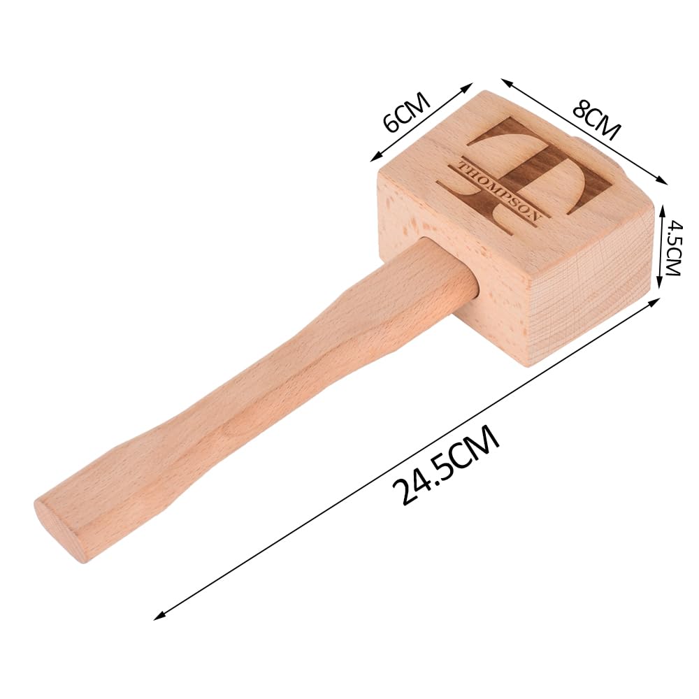 Personalized Wood Mallet, 9.5” Manual Ice Hammer Mallet, Custom Engraved Beech Solid Carpenter Wood Hammer Woodworking Hand Tool BULIHAN
