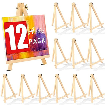 12 Pack 9 Inch Wood Easels, Easel Stand for Painting Canvases, Art, and Crafts, Tripod, Painting Party Easel, Kids Student Tabletop Easels for