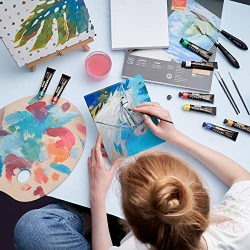 Arteza Metallic Acrylic Painting Art Set, 12 Colors Acrylic Paint, 15 Detail Brushes and 7x8.6 Inches Foldable Canvas Paper Pad Bundle, Art Supplies ARTEZA